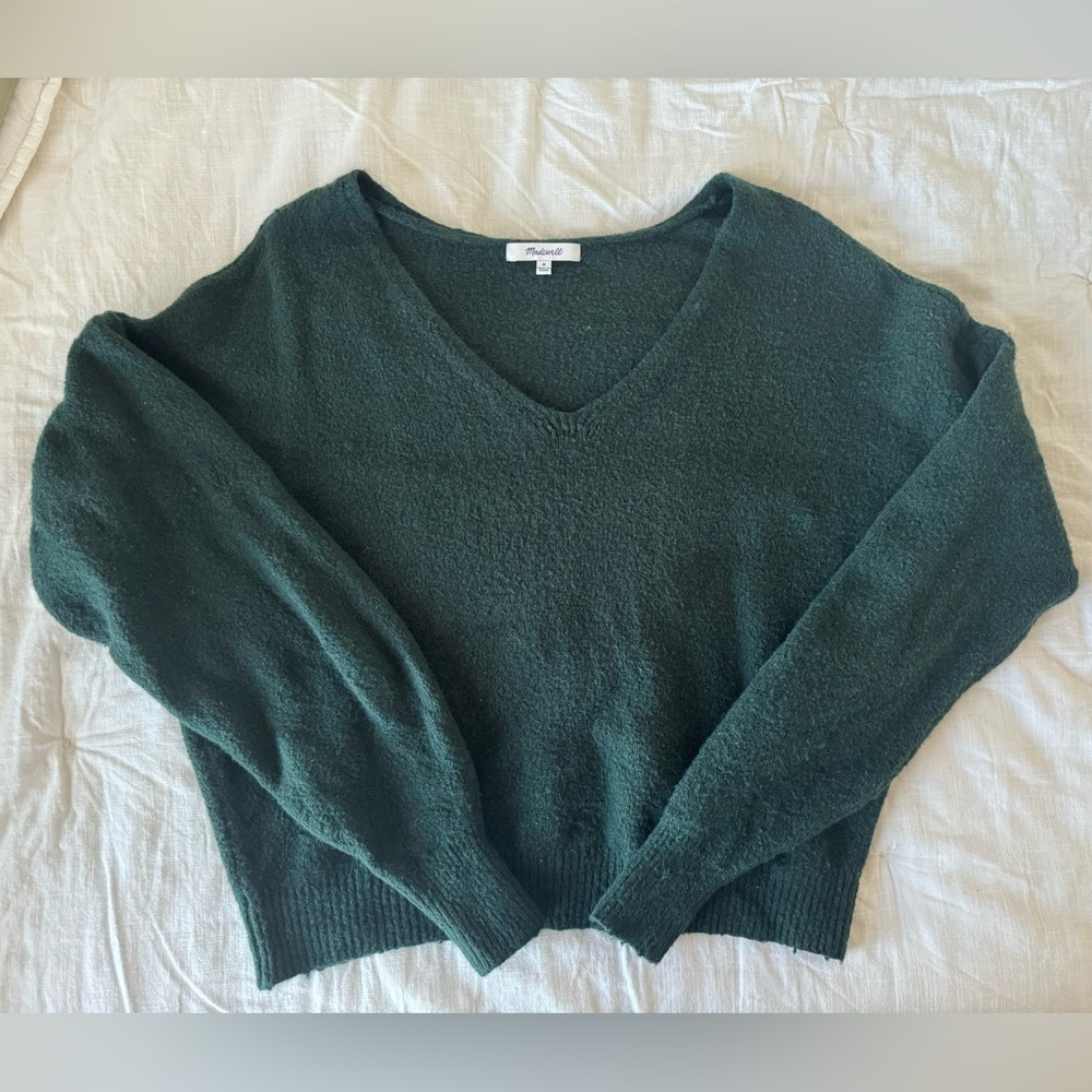 Madewell Wedged V-Neck Sweater Luxury Forest Size M
